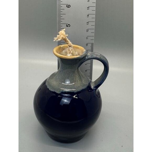 Tumbleweed Pottery Blue Gray Oil Lamp Vessel Vase Small Handle Pitcher Signed - Picture 6 of 10